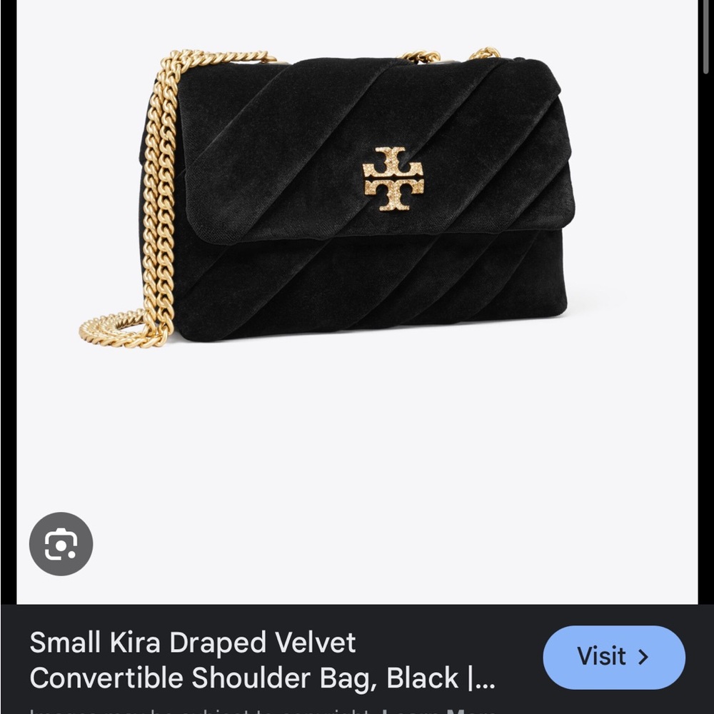 Tory Burch Black Velvet Shoulder Bag with Gold Chain